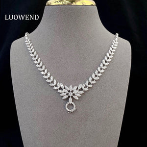 LUOWEND 18K White Gold Real Natural Diamond Necklace for Women