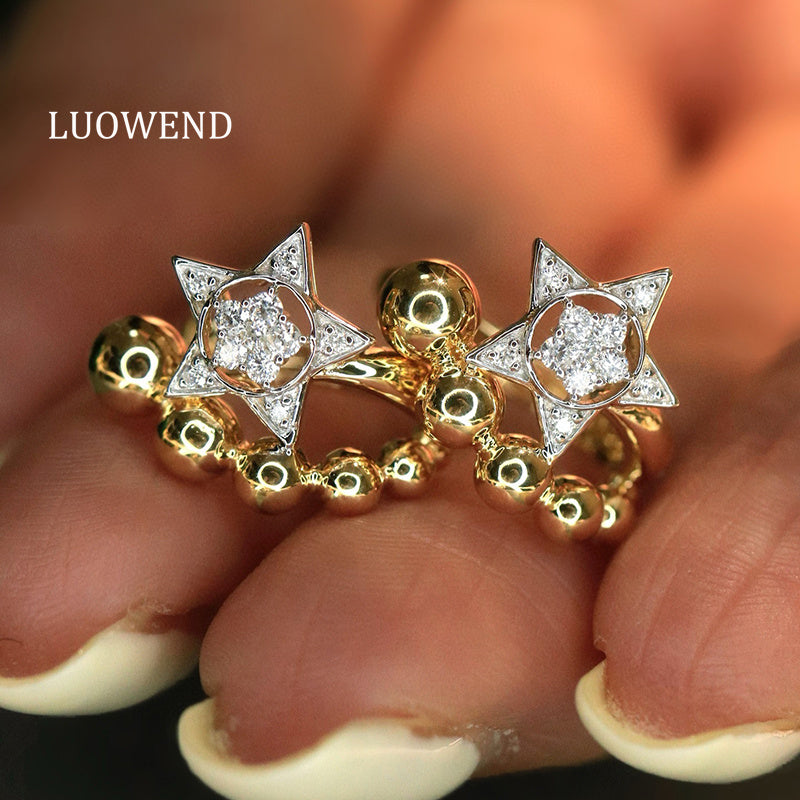 LUOWEND 18K Yellow Gold Natural Diamond Earrings for Women