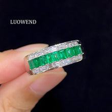 Load image into Gallery viewer, LUOWEND 18K White Gold Natural Emerald Gemstone Ring for Women
