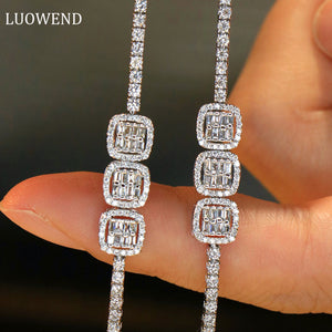 LUOWEND 18K White Gold Real Natural Diamond Bracelet for Women