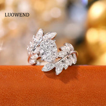 Load image into Gallery viewer, LUOWEND 18K White Gold Real Natural Diamond Ring for Women
