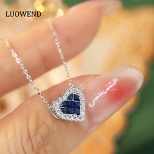 Load image into Gallery viewer, LUOWEND 18K White Gold Real Natural Sapphire and Diamond Gemstone Necklace for Women
