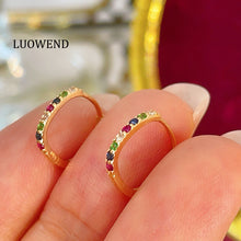 Load image into Gallery viewer, LUOWEND 18K Yellow Gold Natural Color Sapphire Earrings for Women
