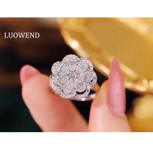 Load image into Gallery viewer, LUOWEND 18K White Gold Real Natural Diamond Ring for Women
