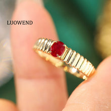 Load image into Gallery viewer, LUOWEND 18K Yellow Gold Real Natural Ruby Ring for Women
