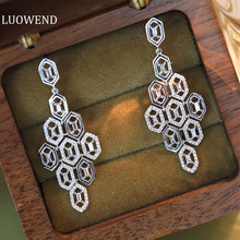 Load image into Gallery viewer, LUOWEND 18K White Gold Natural Diamond Earrings for Women
