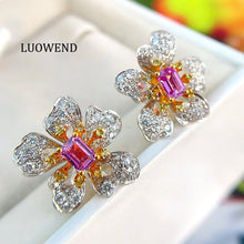 Load image into Gallery viewer, LUOWEND 18K White Gold Natural Diamond&amp;Sapphire Earrings for Women
