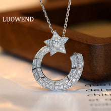 Load image into Gallery viewer, LUOWEND 18K White Gold Real Natural Diamond Pendant Necklace for Women
