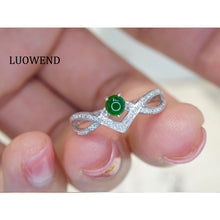 Load image into Gallery viewer, LUOWEND 18K White Gold Real Natural Diamond&amp;Jadeite Ring for Women
