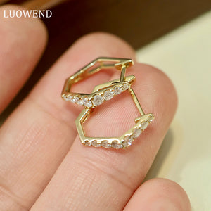 LUOWEND 18K White or Yellow Gold Real Natural Diamond Hoop Earrings for Women