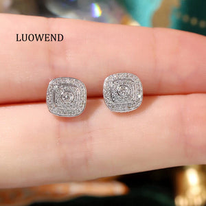 LUOWEND 18K White Gold Natural Diamond Earrings for Women