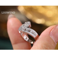 Load image into Gallery viewer, LUOWEND 18K White Gold Real Natural Diamond Ring for Women
