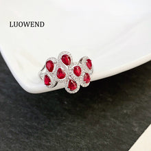 Load image into Gallery viewer, LUOWEND 18K White Gold Natural Ruby Ring for Women
