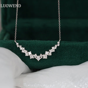 LUOWEND 18K White Gold Real Natural Diamond Pendant Necklace for Women