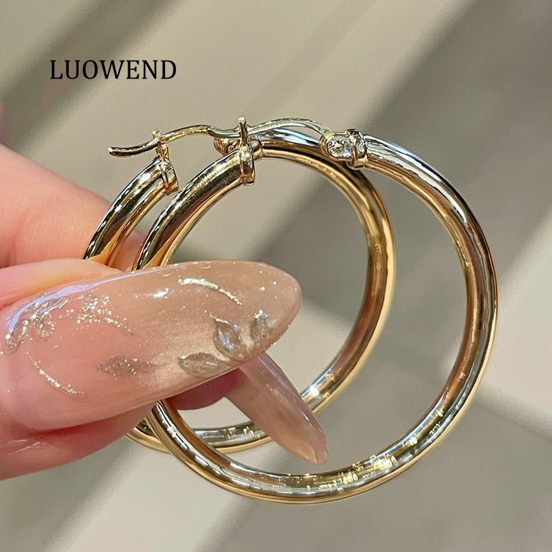 LUOWEND 18K Yellow Gold Hoop Earrings for Women
