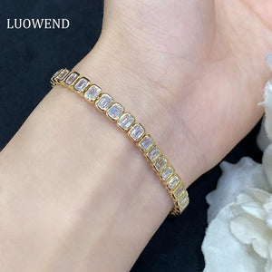 LUOWEND 18K Yellow Gold Real Natural Diamond Bracelet for Women