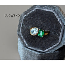 Load image into Gallery viewer, LUOWEND 18K Yellow Gold Natural Emerald Ring for Women
