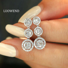 Load image into Gallery viewer, LUOWEND 18K White Gold Natural Diamond Earrings for Women
