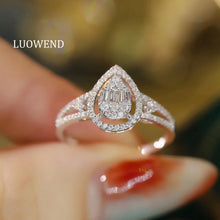 Load image into Gallery viewer, LUOWEND 18K White Gold Real Natural Diamond Ring for Women
