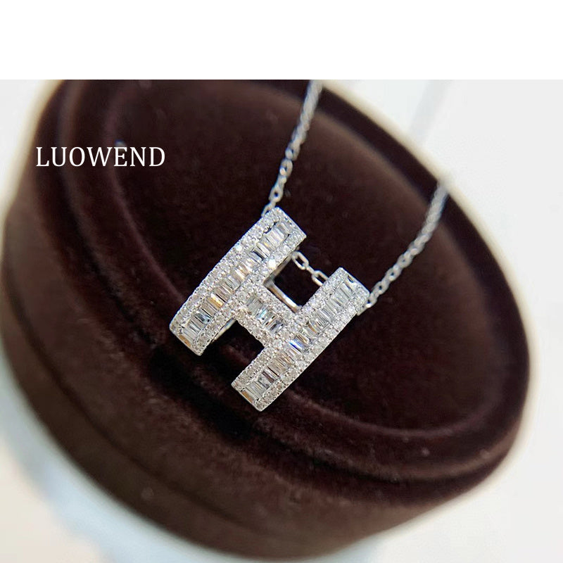 LUOWEND 18K White Gold Natural Diamond Pendant for Women