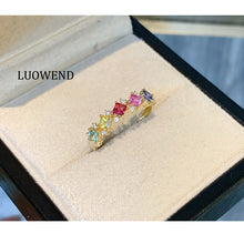 Load image into Gallery viewer, LUOWEND 18K Yellow Gold Natural Color Sapphire Ring for Women
