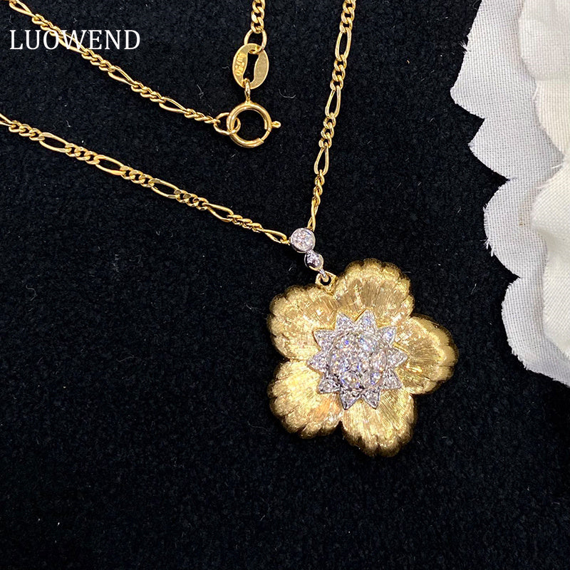 LUOWEND 18K White and Yellow Gold Real Natural Pendant Necklace for Women
