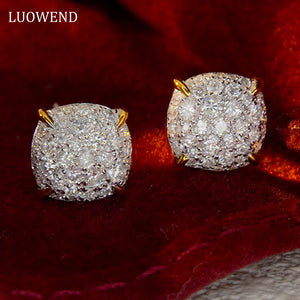 LUOWEND 18K White and Yellow Gold Real Natural Diamond Stud Earrings for Women
