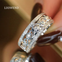 Load image into Gallery viewer, LUOWEND 18K White Gold Real Natural Diamond Ring for Women
