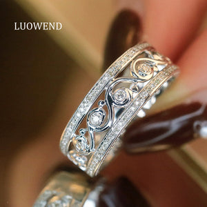 LUOWEND 18K White Gold Real Natural Diamond Ring for Women