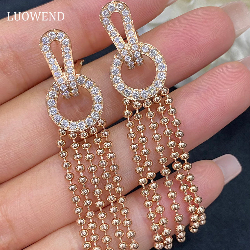 LUOWEND 18K Rose Gold Real Natural Diamond Drop Earrings for Women