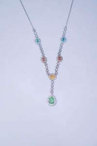 LUOWEND 18K White Gold Real Natural Diamond Necklace for Women