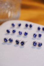 Load image into Gallery viewer, LUOWEND 18K White Gold Real Natural Diamond and Sapphire Earrings for Women
