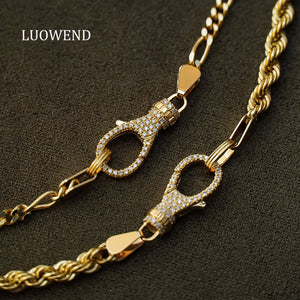 LUOWEND 18K Yellow Gold Real Natural Diamond Necklace for Women