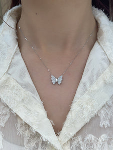 LUOWEND 18K White Gold Natural Diamond Necklace for Women