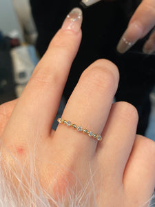 LUOWEND 18K Yellow Gold Natural Diamond Ring for Women
