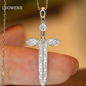 LUOWEND 18K White Gold Real Natural Diamond Pendant Necklace for Women