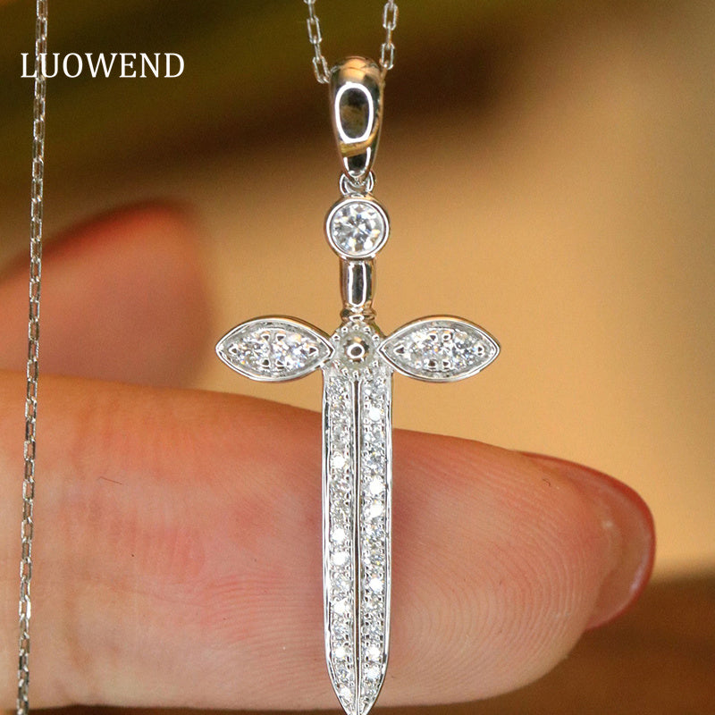 LUOWEND 18K White Gold Real Natural Diamond Pendant Necklace for Women