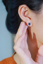 Load image into Gallery viewer, LUOWEND 18K White Gold Real Natural Diamond and Sapphire Earrings for Women
