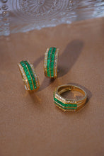Load image into Gallery viewer, LUOWEND 18K Yellow Gold Real Natural Diamond Natural Emerald Ring for Women
