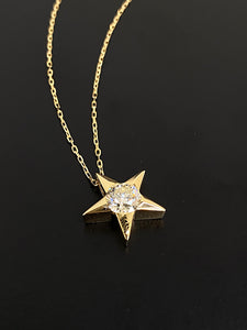 LUOWEND 18K Yellow Gold Natural Diamond Necklace for Women