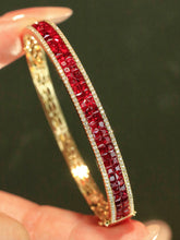 Load image into Gallery viewer, LUOWEND 18K Yellow Gold Fine Jewelry Natural Ruby Bangle for Women
