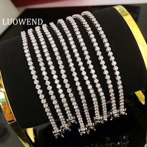 LUOWEND 100% 18K Yellow/White Gold Bracelet Natural Diamond Bracelet Tennis Bracelet Classic Bangle for Women Customize