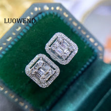 Load image into Gallery viewer, LUOWEND 100% 18K White Gold Au750 Women Stud Earrings Real Natural Diamond Earring Fashion Rectangle Halo Design Luxury Jewelry
