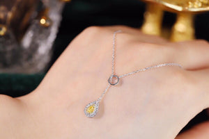 LUOWEND 18K White Gold Real Natural Yellow Diamond Necklace for Women