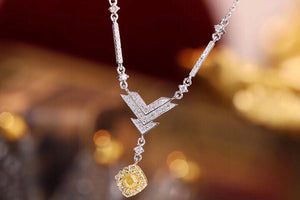 LUOWEND 18K White Gold Real Natural Yellow Diamond Necklace for Women