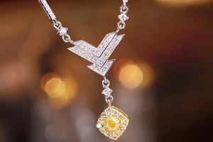 LUOWEND 18K White Gold Real Natural Yellow Diamond Necklace for Women