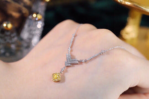 LUOWEND 18K White Gold Real Natural Yellow Diamond Necklace for Women