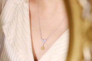 LUOWEND 18K White Gold Real Natural Yellow Diamond Necklace for Women