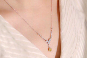 LUOWEND 18K White Gold Real Natural Yellow Diamond Necklace for Women