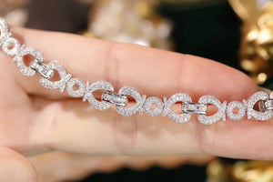 LUOWEND 18K White Gold Real Natural Diamond Bracelet for Women